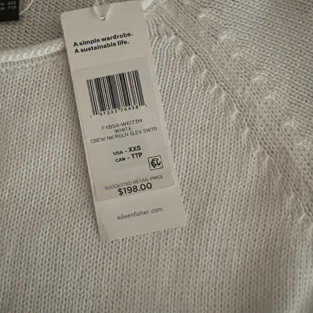 NWT $198 Eileen Fisher White Raglan Sleeve Sweater Size XXS Cotton - Picture 5 of 11